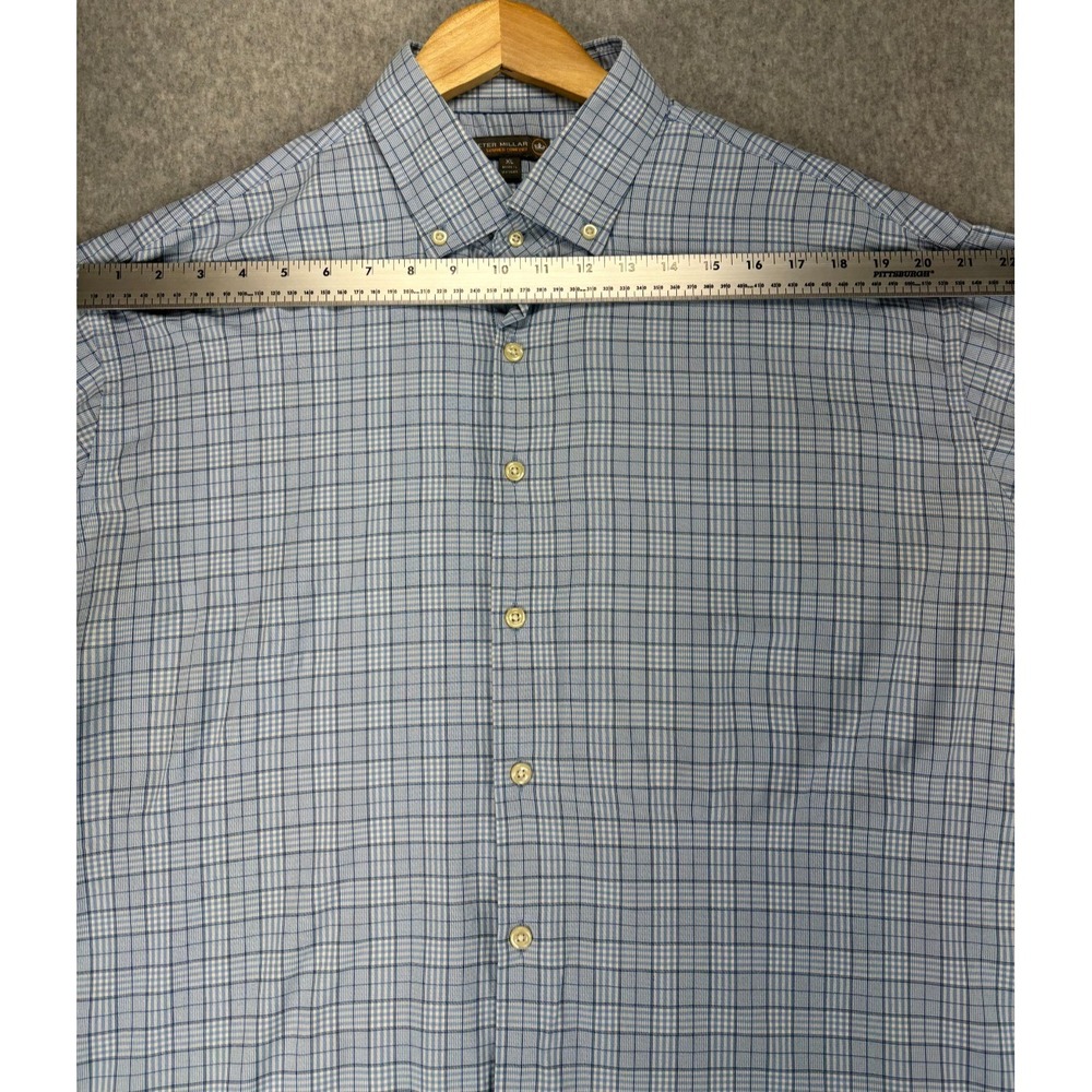 Peter Millar Shirt Mens XL Blue‎ Plaid Summer Comfort Performance Long Sleeve - Picture 5 of 9